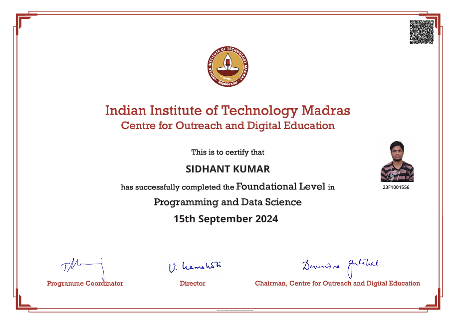 IIT Madras foundation certificate