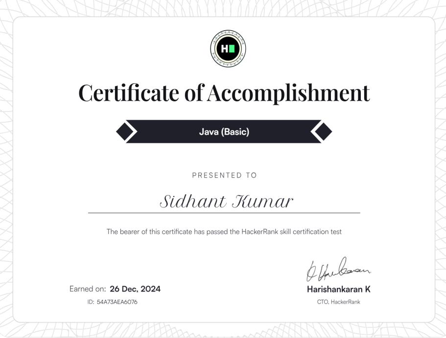 Hacckerank certificate in Java